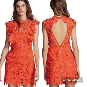 Free People x Saylor "Belle" Orange Floral Lace Open Back Mini Dress Size Medium